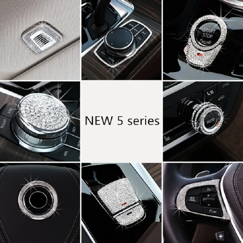 

Button of diamond stainless steel multimedia button air outlet decoration For BMW new 5 series modified 18 5 series 528530li Car