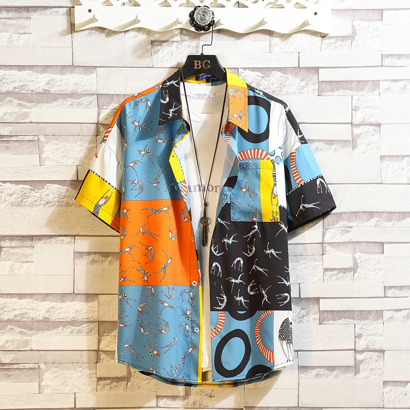 Hawaiian Shirt Men Women 2020 Summer short sleeve shirt Patchwork Vintage Men's Shirt Street Shirts for Men Hawaiian Shirt Men Women 2020 Summer short sleeve shirt Patchwork Vintage Men's Shirt Street Shirts for Men