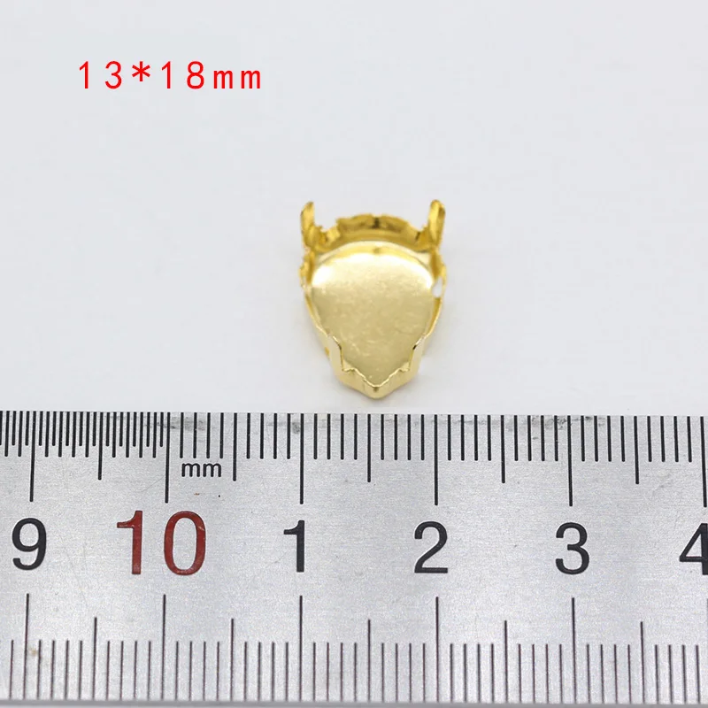 30p All shape&size Empty Base Setting Gold plated Blank Claw For Holder jewels stones Stitch On Sew On Crystal Glass Rhinestones - Цвет: 13x18mm pear