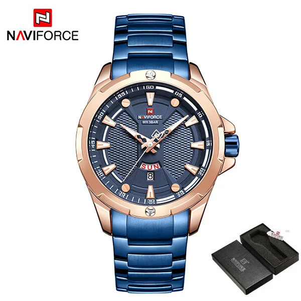 NAVIFORCE мужские часы Топ люксовый бренд Военная мода кварцевые наручные часы сталь водонепроницаемые мужские часы Relogio Masculino - Цвет: BlueWithBox