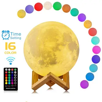 

5.98 Inch Moon Lamp, 3D Printing 16 Colors RGB Led Moon Light with Stand and Timing Setting Moon Light Lamps with Remote & Touch