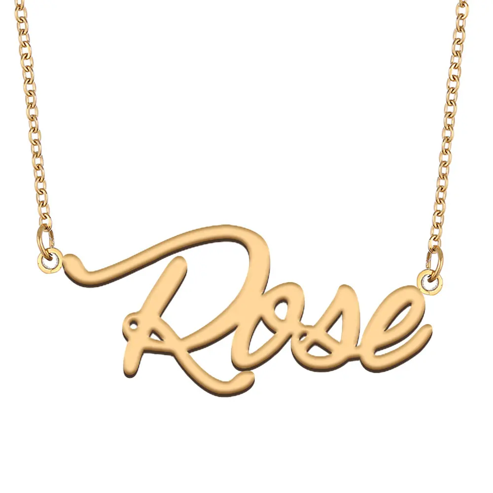 

Rose Name Necklace for Women Personalized Stainless Steel Jewelry Gold Plated Nameplate Pendant Femme Mother Girlfriend Gift