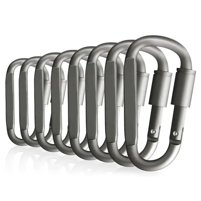 

8 pieces D-ring carabiner with screw cap, aluminum key ring carabiner, carabiner for camping, fishing, hiking or traveling, ou