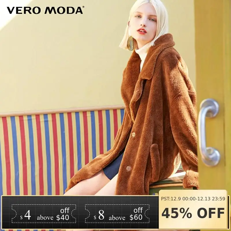 Cena Vero Moda lapel opuszczane ramiona długi miś zimowy płaszcz kurtka | 318309503