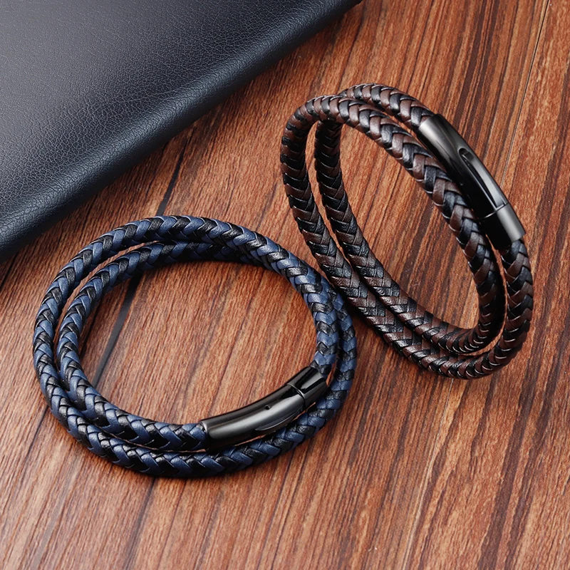 Various Styles Of Small Accessories Stainless Steel Men's Leather Bracelet Magnet Buckle Classic Boy's Valentine's Day Gift |