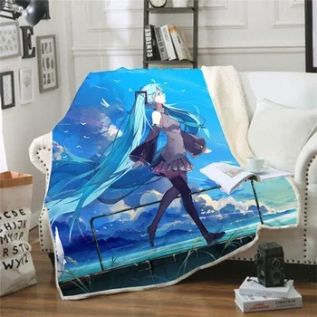 

Hatsune Miku Funny Character Blanket 3D Print Sherpa Blanket on Bed Home Textiles Dreamlike Style 05