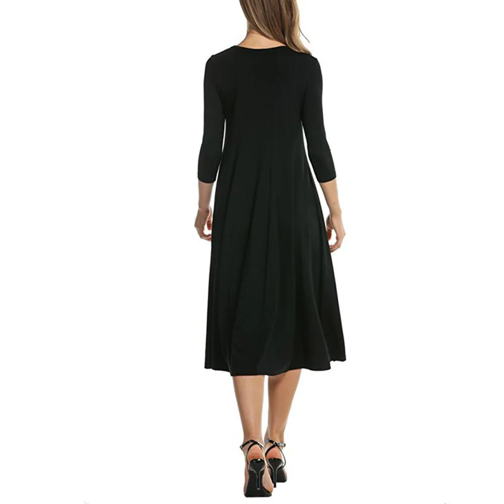 JAYCOSIN Casual Womens Half Sleeve Loose Long Maxi Dress Autumn Winter A-Line Solid color o-neck Dress Vestido Vestidos Elbise
