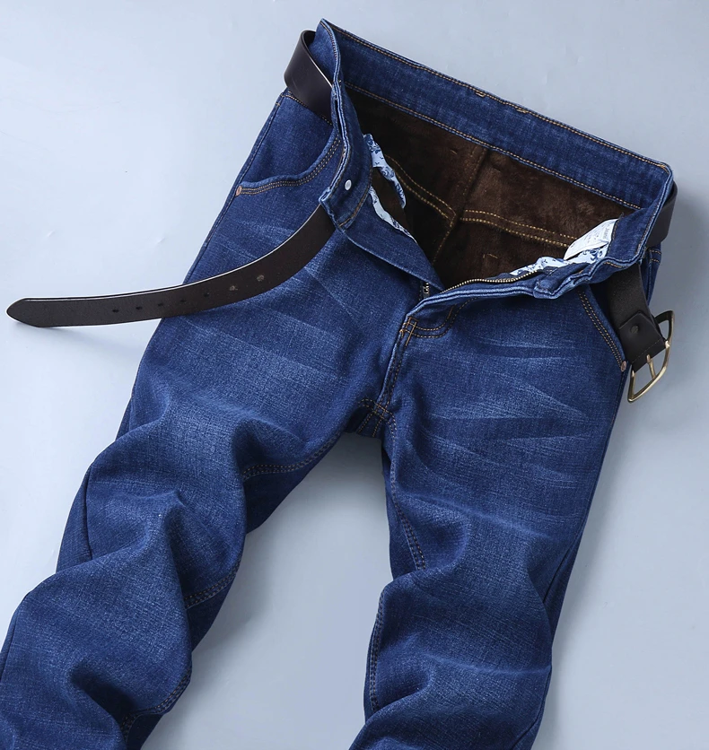 2021 Autumn Winter New Men'S Plus Fleece Warm Jeans Business Casual Loose Straight Stretch Denim Trousers Brand Male Fit Pants mens jeans sale