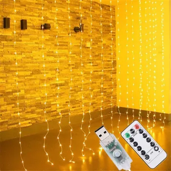 

3m*3m 300LED USB Battery Remote Control String Light Curtain Lamp for Christmas Party Wedding Decor