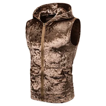 

Men's Vest Coat Thin Velvet Hooded Sleeveless Jacket Men Zipper Solid Casual Waistcoat Male Europe America Stylish Mens Clothes