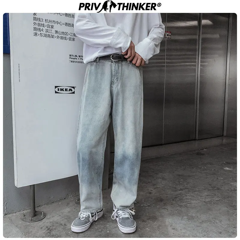 

Privathinker Men Oversize Street-style Casual Full-Length Denim Pants 2020 Me's Autumn Wide Leg Pant Male Korean Vintage Jeans