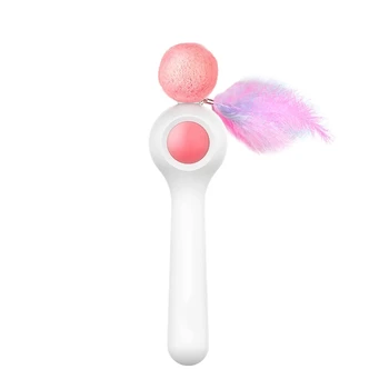 

Pet Interactive Cat Teaser Wand With Ball With Long Retractable Elastic String Including Catnip And Feather Juguetes Para Gatos