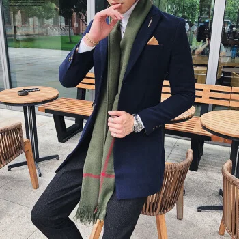Army Green 7 Одноцветный Длинный блейзер Мужской винтажный Ретро приталенный мужской блейзер Повседневная Шерстяная Смесь Мужское пальто высококачественный дизайнерский блейзер - Цвет: Army Green