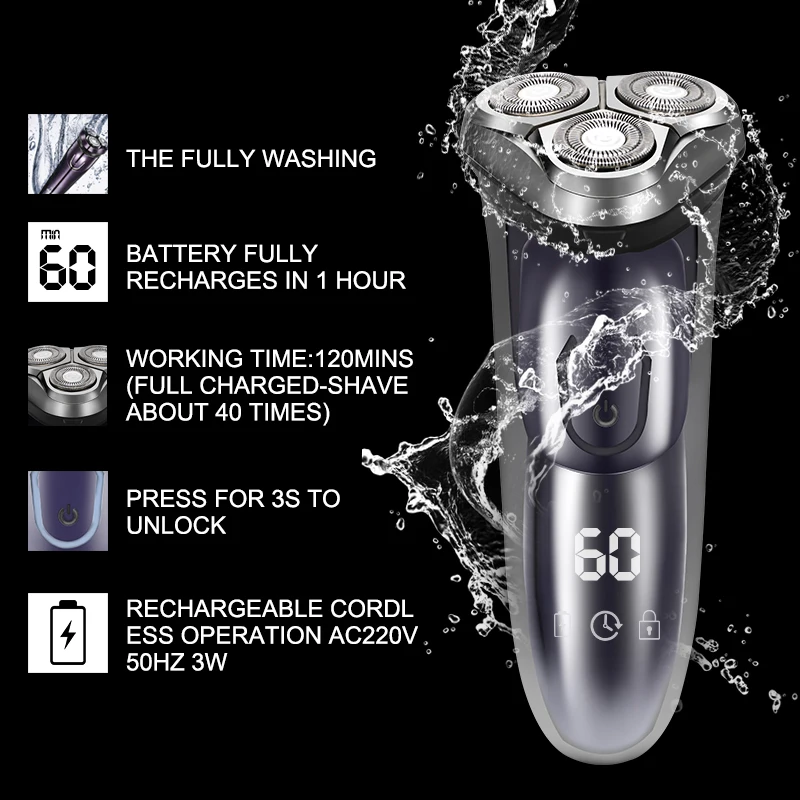  3D Electric Shaver Razor Men Washable USB Rechargeable Smart Control Shaving Beard Machine Waterpro