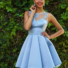 Синие кружевные платья для возвращения домой Короткие мини без рукавов и с молнией сзади с пуговицами выпускное платье для девочек