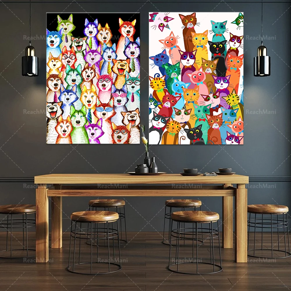 Affiche De Chat Multijoueur, Affiche Multicolore Multi-Chien, Cadeau D'Amant De Chat, Affiche Drole De Chien Vinatge Chat, Affic