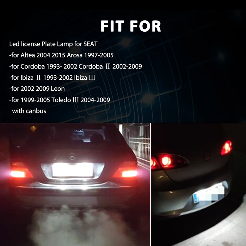 Для сиденье Leon Altea Arosa Cordoba Ibiza светодиодный o 18 SMD; Автомобильные светодиоды Подсветка регистрационного номера номерной знак сигнальные лампы белый 12V без ошибок HLXG