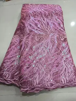 

2020 Advanced pink Gold Handcut organza lace African sewing fabric with allover sequins shine and high quality 5 yards/ PC