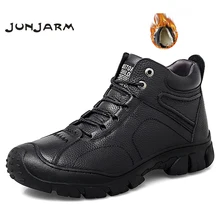 JUNJARM/зимние ботинки из натуральной кожи; мужские теплые плюшевые зимние ботинки на меху; Водонепроницаемая Мужская зимняя обувь; удобная мужская Рабочая обувь