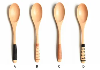 

20*4cm Natural Freshness Wooden Spoon Japanese Style Wooden Tableware Wrapped Line Spoon Handmade Fast Shipping WB749