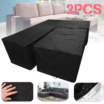 

2Pcs/Set Outdoor Garden Furniture Sofa Cover Fabric Dustproof L Shape Corner All-Purpose Waterproof Protective Rectangular Cover