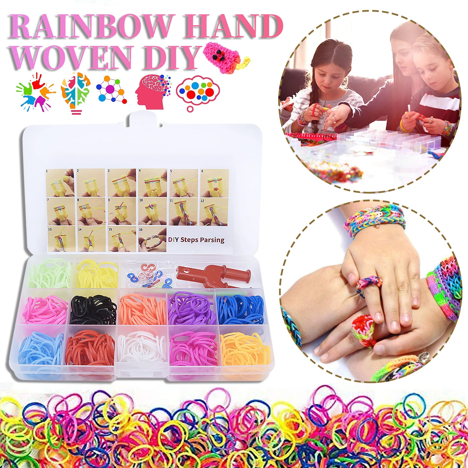 Bandas de goma para hacer pulseras para niños, brazaletes de arcoíris tejidos, juguetes artesanales, regalo de Navidad, manualidades|Decoraciones DIY fiestas| - AliExpress