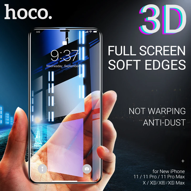 hoco закаленное стекло для 11 Pro Max X Xr Xs Max защита экрана против отпечатков пальцев ударопрочное 3D края ультра тонкое пленка защита скрин протектор защита от ударов царапин пленка на экран защитное стекло айфон
