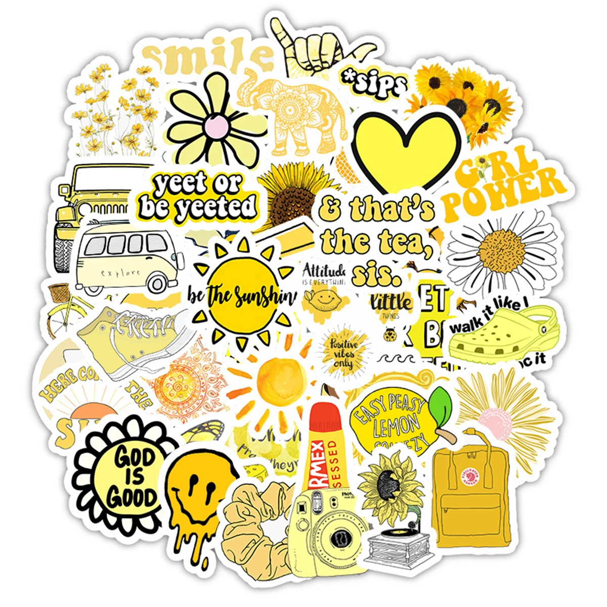 

Vinyl Stickers Pack, Waterproof Yellow Theme Trendy Aesthetic Graffiti Decals for Water Bottle, Phone,Scrapbook,Guitar, Suitcase