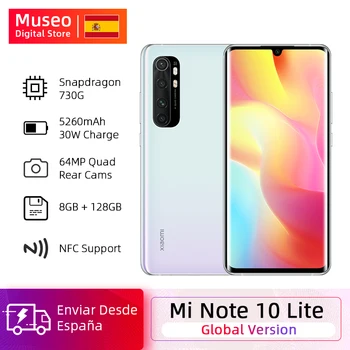 Перейти на Алиэкспресс и купить Глобальная версия мобильных телефонов Xiaomi Mi Note 10 Lite 8G 128G 64-мегапиксельная четырехъядерная камера 6,47 дюймов изогнутый AMOLED экран 5260mAh 30W QC