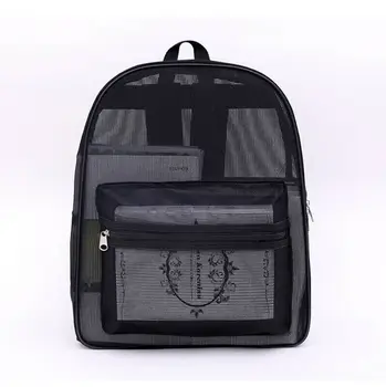 

UK Stock Unisex See Through Mesh Backpack Travel Padded Shoulder Clear Black Bag Beach Hike Travel Gym Daypack