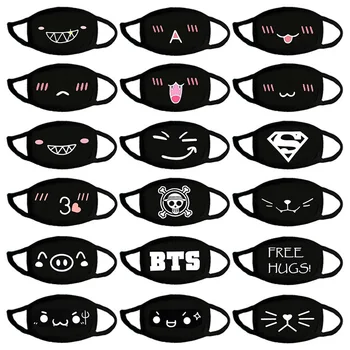 

New Black Mask Personality Facial Expression Funny Mask Dust-proof Cotton Printing Mouth Mask For Women Men Child