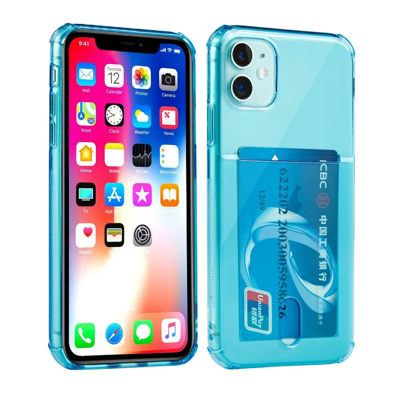 Однотонный прозрачный чехол из ТПУ с держателем для карт IPhone 6 7 8 X XS