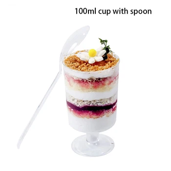 

30 100ml Transparent Dessert Cups Mousse Cake Cups Disposable Plastic Tableware Wedding Supplies Baking Utensils and 50 Spoons