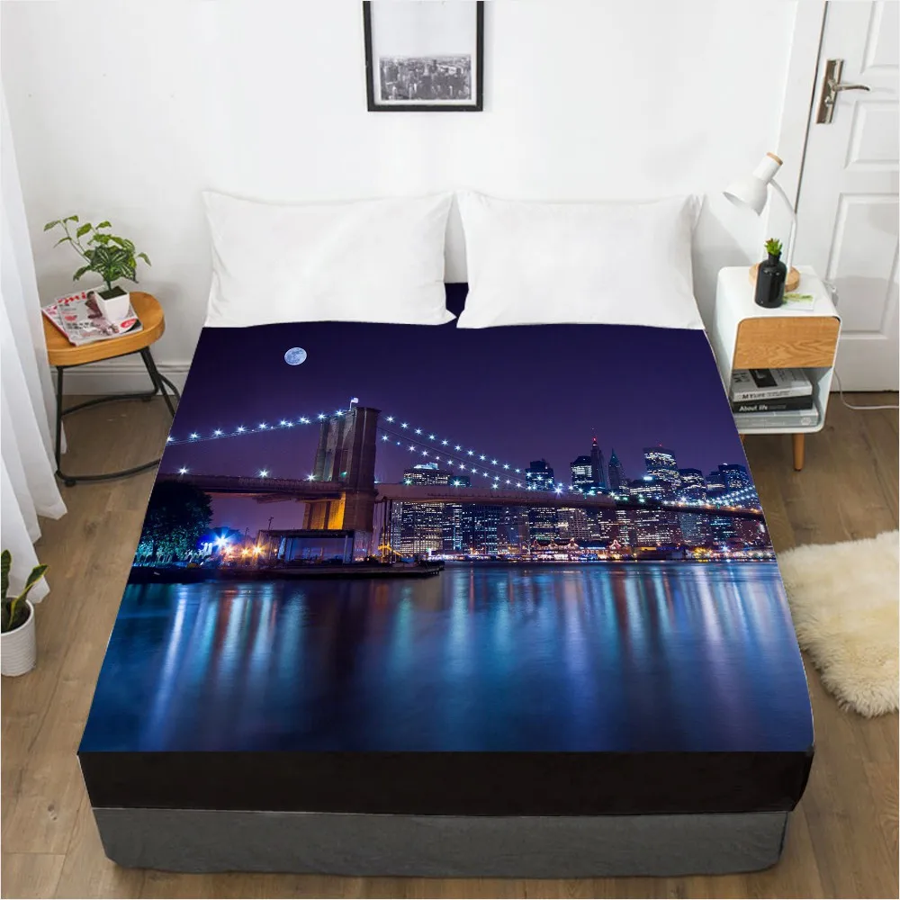 

1 шт. 3D печатных мост в темноте мягкий простыня с Эластичная лента однотонные Простыня из тонкой морщин износостойкой ткани листов