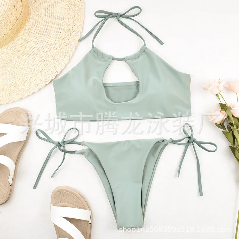 

Tamron 2019 New Style Multi-color Large Size Europe And America Bikini Halter High-waisted WOMEN'S Swimsuit Split Type Bikini