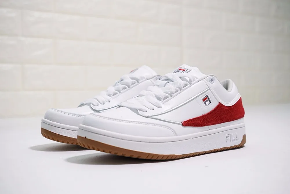 FILA T-1 Mid Mens Sneakers Classic Short-barrel Retro Daddy Jogging Shoes "White Red Raw Glue" 1VT13060-111