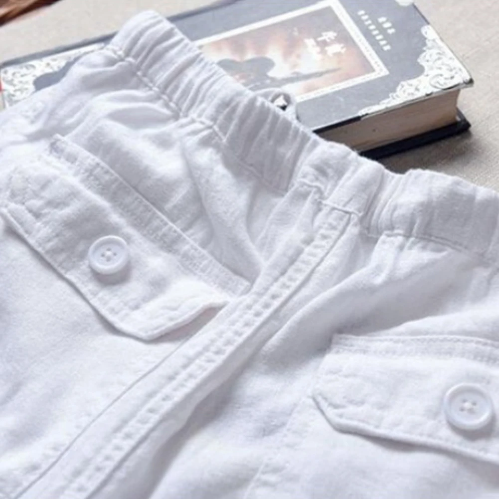 Men Linen Pants New Summer Casual Elastic Waist Loose Male Solid Color Straight Trousers Beachwear Joggers Sweatpants