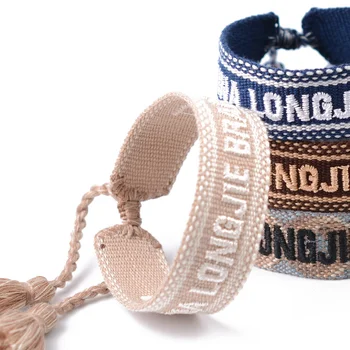

Customized Adjustable National style bohimia letter woven couple ribbon tassel bracelet