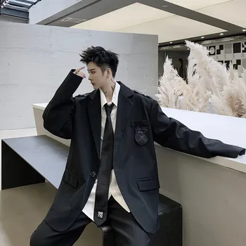 

Spring Autumn Male Suit Coat Outerwear Men Japan Harajuku Street College Style Casual Suit Blazer Jacket Overcoat