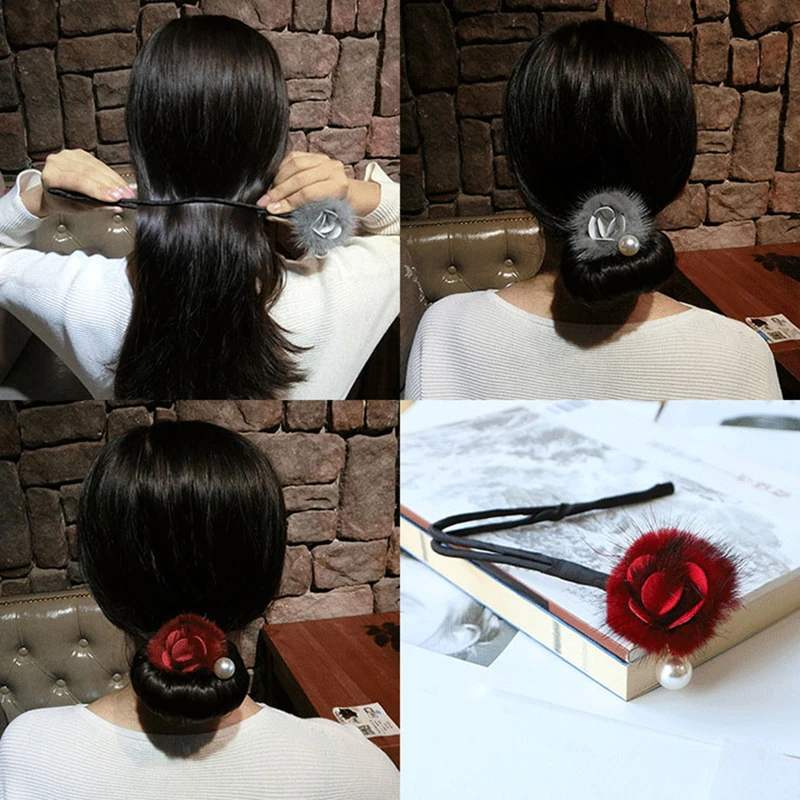 

Maomao meatball head dish hair artifact Korea super fairy hair ornaments fluffy headgear to tie hair ornaments flower bud head