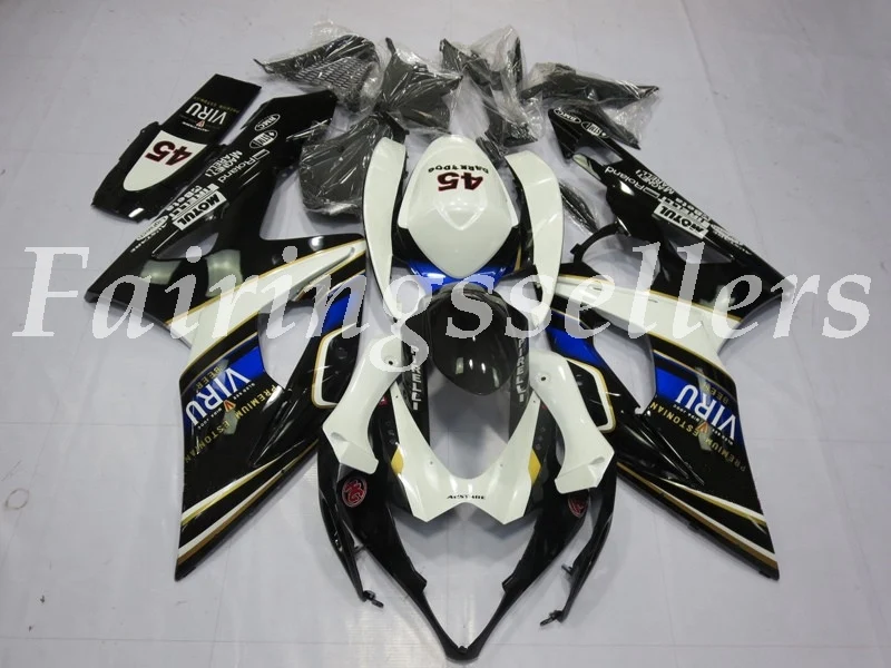 Литье под давлением ABS мотоцикл обтекатели комплект подходит для Suzuki GSX-R1000 2005 2006 gsxr1000 05 06 Обтекатели белый синий черный - Цвет: White blue Black