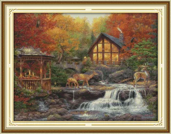 

Deer drinking in the stream Printed Canvas DMC Counted Cross Stitch Kits printed Cross-stitch set Embroidery Needlework