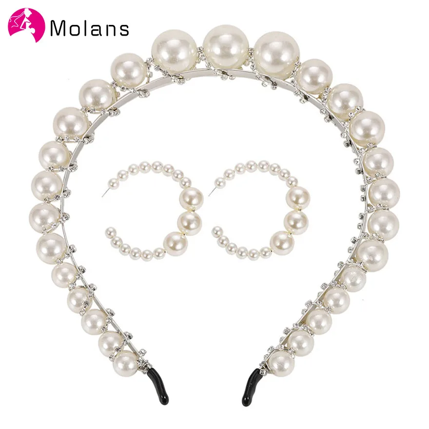 Molans Boho белая имитация большая жемчужина оголовье круглый круг обруч серьги наборы для женщин золотой цвет большие серьги корейские головные уборы