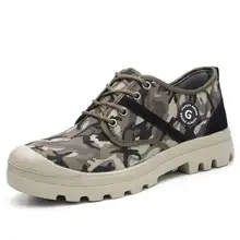 Дышащая парусиновая защитная обувь с противоскользящим стальным носком, нескользящая стальная подошва, европейская стандартная камуфляжная Рабочая обувь