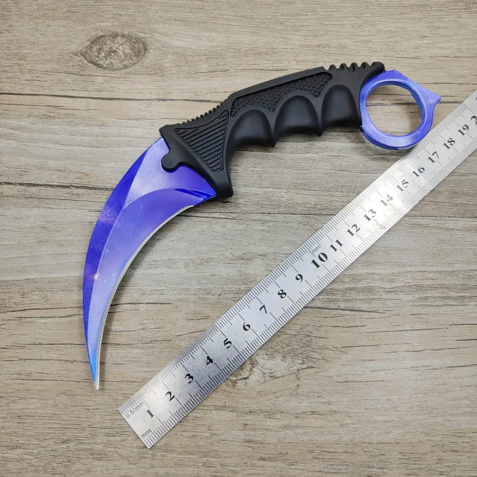 Karambit нож CS GO счетчик удар коготь Тактический выживания TiNeck Чехол для ножа реальная игра нож Радуга Кемпинг фиксированное жало нож - Цвет: Deep Blue