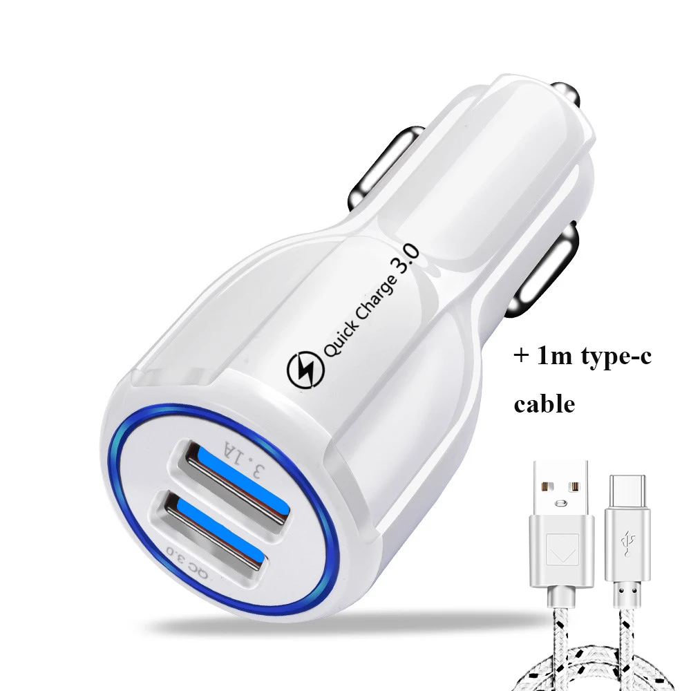 Автомобильное зарядное устройство Quick Charge 3,0 QC 3,0 Быстрая Зарядка адаптер USB зарядное устройство для iPhone 11 для Xiaomi huawei samsung Автомобильное зарядное устройство для телефона - Тип штекера: White Add Type-C