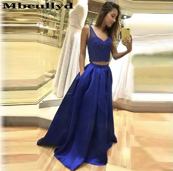 

Mbcullyd Glitter Pearls Two Pieces Prom Dresses Long 2019 Royal Blue Formal Dress Evening Gowns Cheap Plus Size Vestidos De Gala