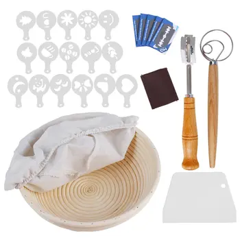 

27Pcs Baking Utensils Set Bread Proofing Basket Scraper Dough Whisk Liner Scoring Lame Stencils Professional Bread Baking Tool