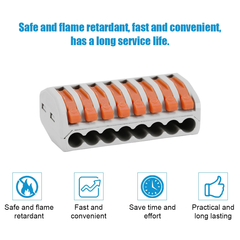

Kit 9pcs 8-Way Flame Retardant Cable Connector Box Set Quick Install Terminals Universal Fast Electric Wire Connectors