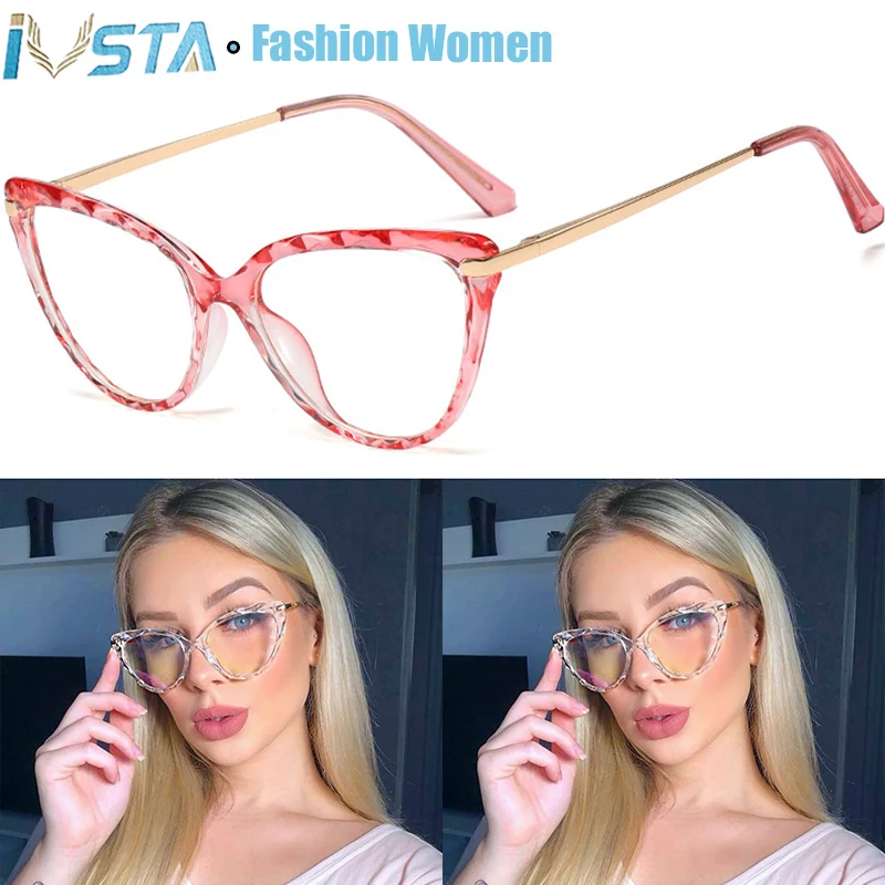 

IVSTA Clear Glasses Women Optical Frame Pink Lady Prescription Eyewear Optometry Korean Brand Nerd Cat Eye Glasses Fashion 03413
